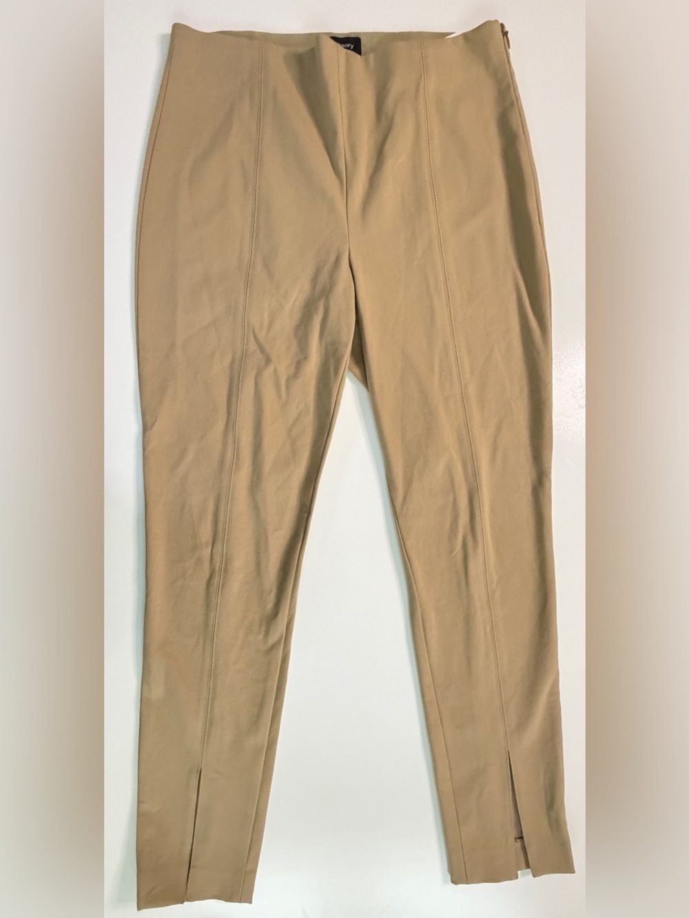 Theory Slit Legging Pants Womens 10 Camel Eco New Bistretch Pull On Ankle Slit